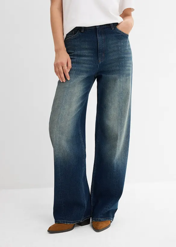 Loose Straight-Jeans High Waist, Low Stretch in blau von vorne - bonprix