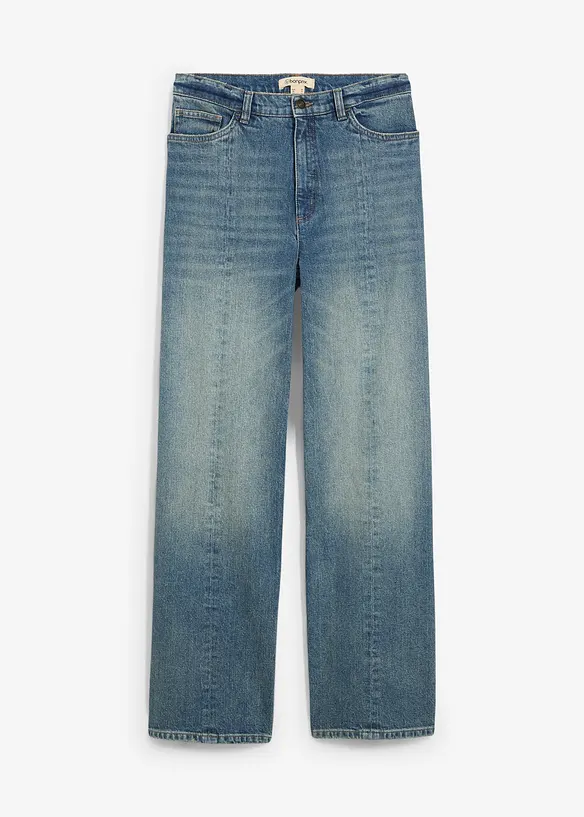 Loose Straight-Jeans High Waist, Low Stretch in blau von vorne - bonprix