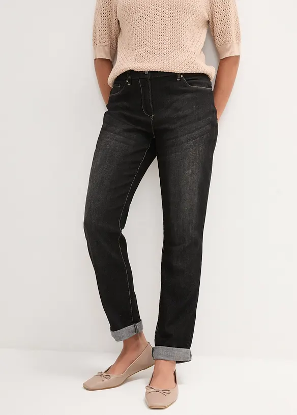 Boyfriend Jeans Mid Waist, Stretch in schwarz von vorne - bonprix Boyfriend Jeans Mid Waist, Stretch in schwarz von vorne - bonprix