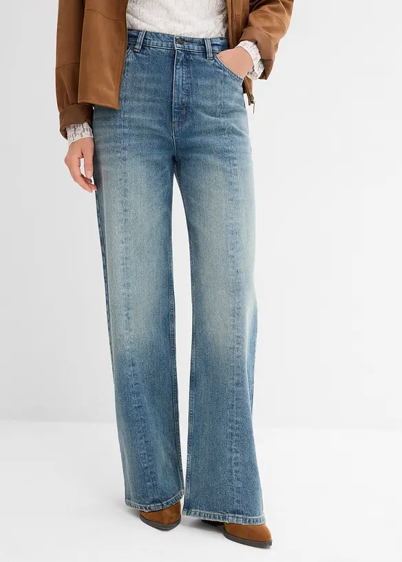 Loose Straight-Jeans High Waist, Low Stretch in blau von vorne - bonprix