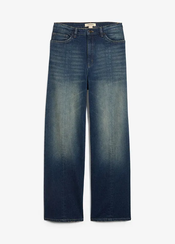 Loose Straight-Jeans High Waist, Low Stretch in blau von vorne - bonprix