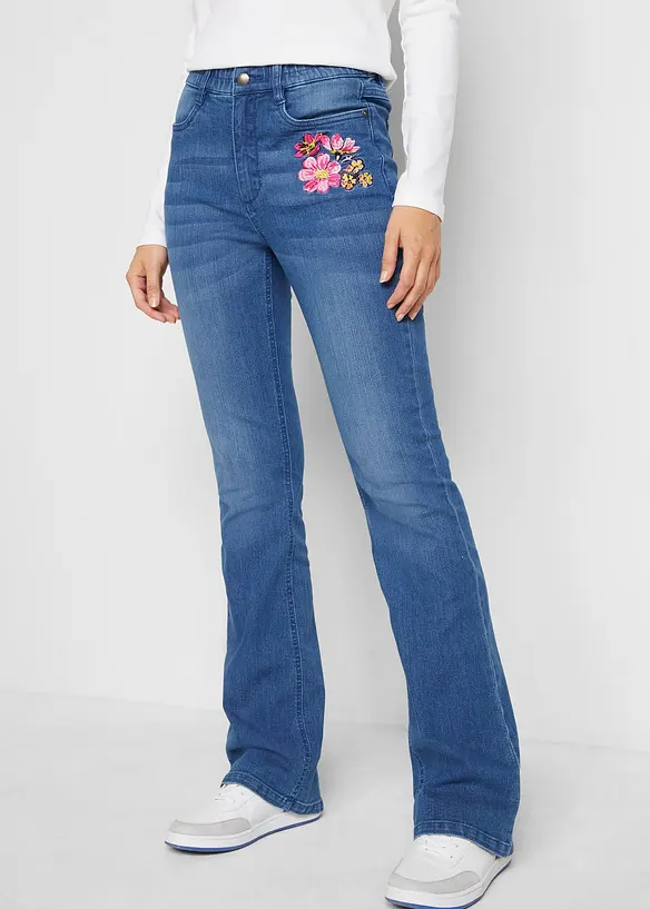 Bootcut-Jeans High Waist, Bequembund in blau von vorne - bonprix