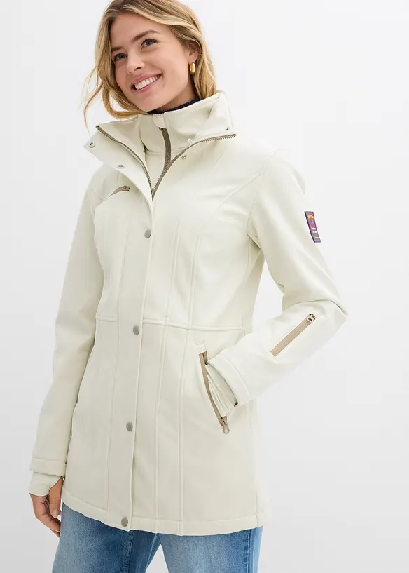 wasserabweisende Stretch-Softshell-Longjacke in grau von vorne (im Anschnitt) - bonprix