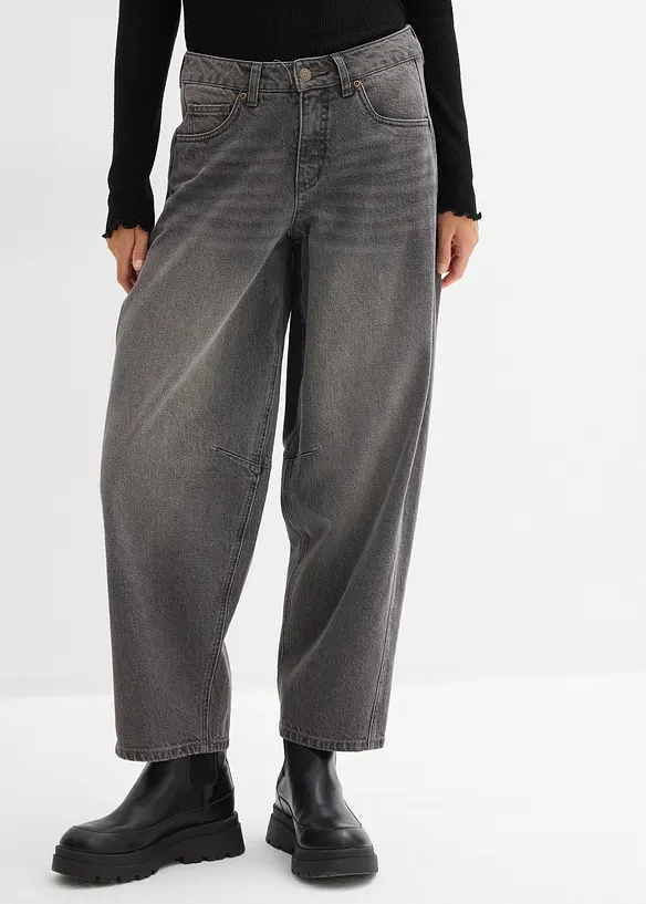Ballon-Jeans Mid Waist in grau von vorne - bonprix