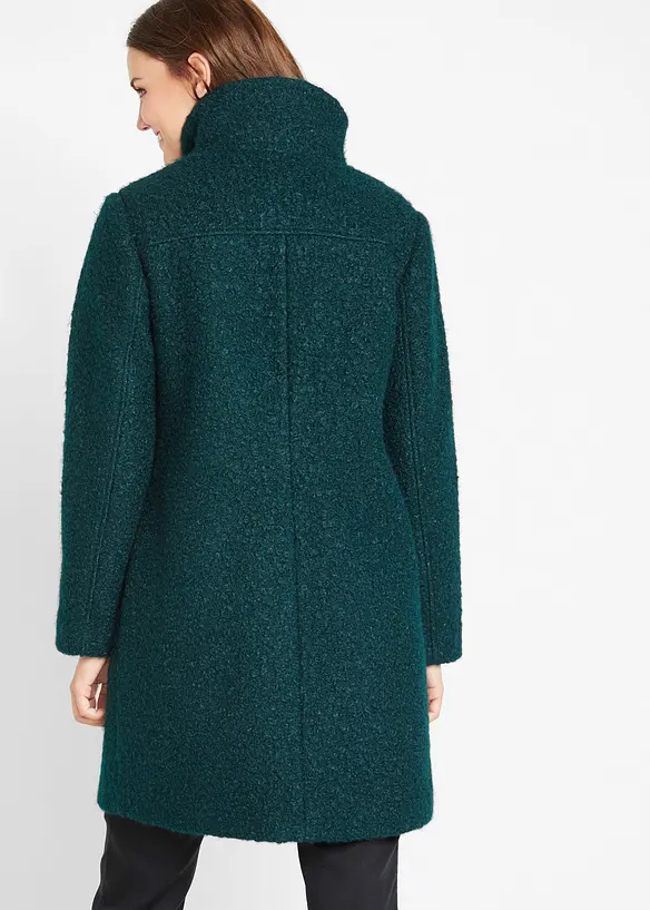 Bouclé-Mantel mit Taschen in petrol von hinten (Totalaufnahme) - bonprix