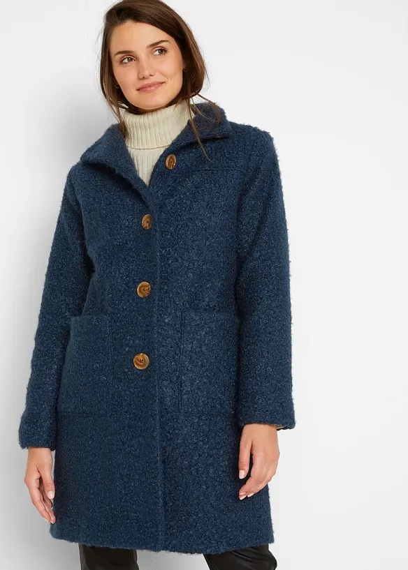 Bouclé-Mantel mit Taschen in blau von vorne (Totalaufnahme) - bonprix