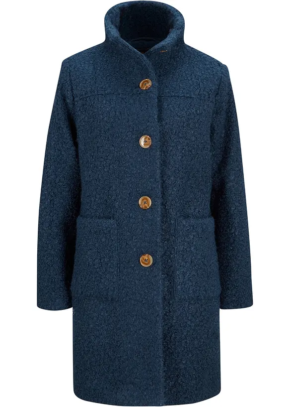 Bouclé-Mantel mit Taschen in blau von vorne - bonprix
