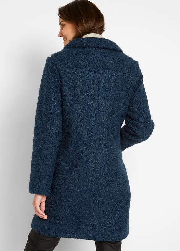 Bouclé-Mantel mit Taschen in blau von hinten (Totalaufnahme) - bonprix