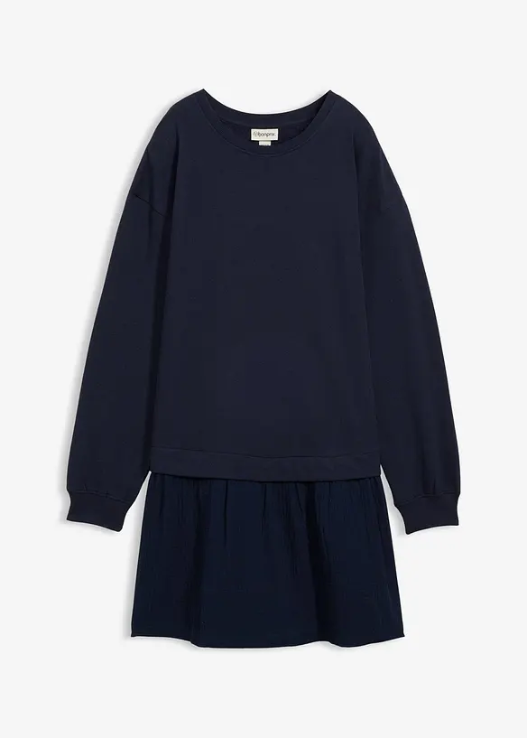 Sweatkleid mit Webrock in blau von vorne - bonprix