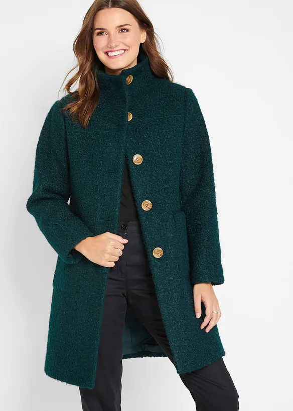 Bouclé-Mantel mit Taschen in petrol von vorne (Totalaufnahme) - bonprix
