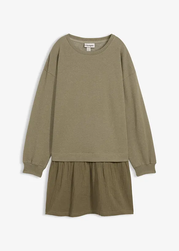 Sweatkleid mit Webrock in grün von vorne - bonprix