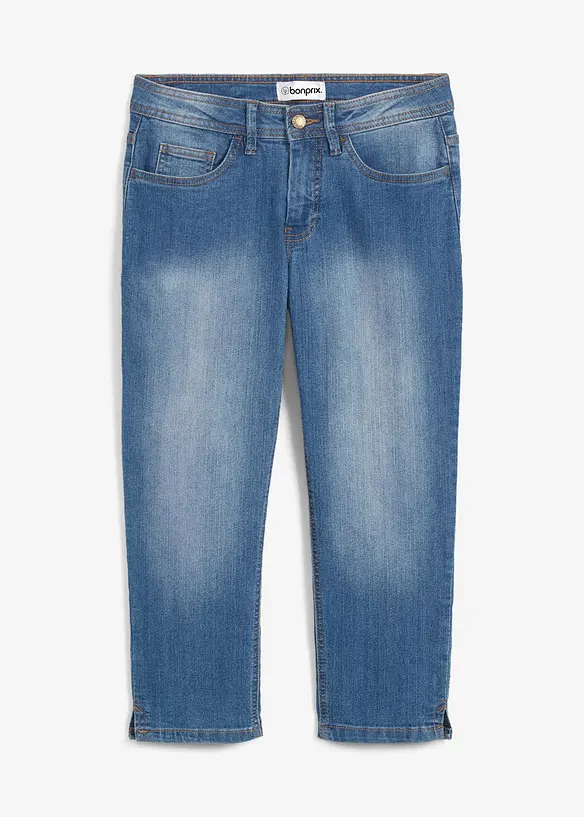 Capri-Jeans Mid Waist, mit Gürtelschlaufen in blau von vorne - bonprix
