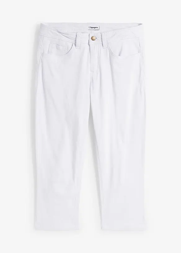 Capri-Jeans Mid Waist, mit Gürtelschlaufen in weiß von vorne - bonprix