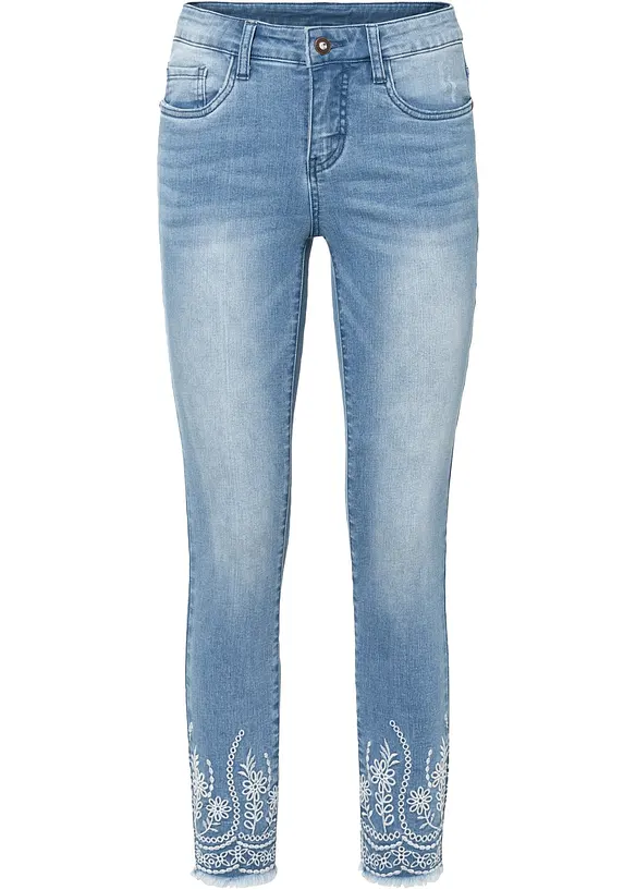 Skinny Jeans, Mid Waist, cropped in blau von vorne - bonprix Skinny Jeans, Mid Waist, cropped in blau von vorne - bonprix