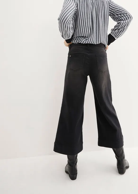 Ultra-Soft-Jeans, Culotte in schwarz von hinten - bonprix