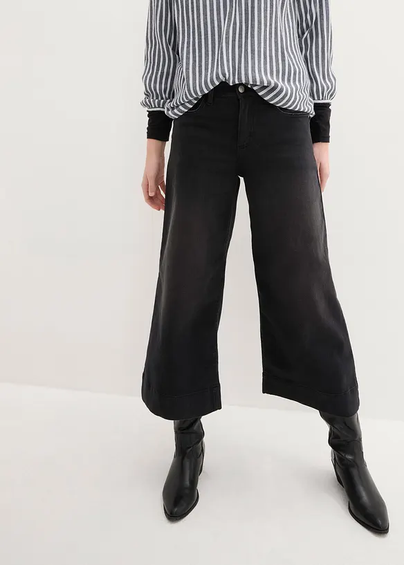 Ultra-Soft-Jeans, Culotte in schwarz von vorne - bonprix