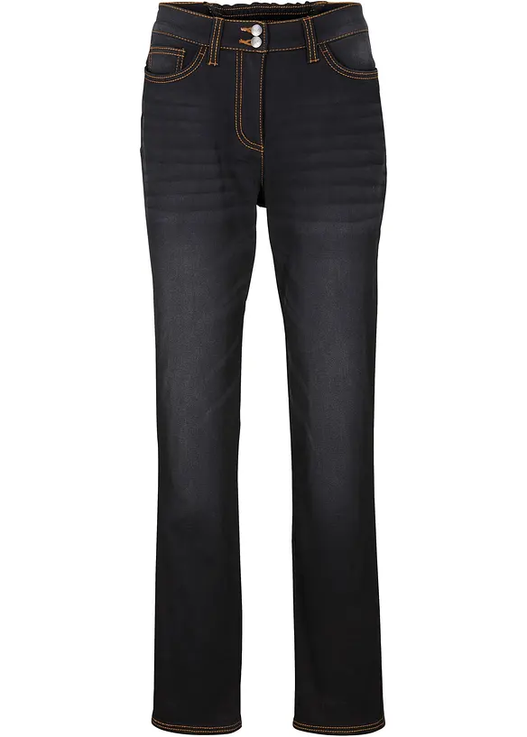 Wärmende Straight-Jeans, Mid Waist in schwarz von vorne - bonprix