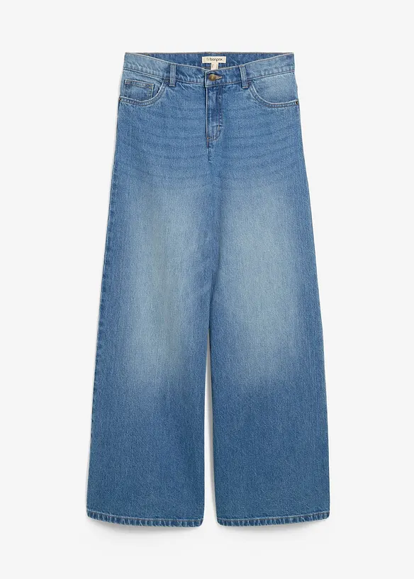 Wide-Leg-Jeans Mid Waist in blau von vorne - bonprix