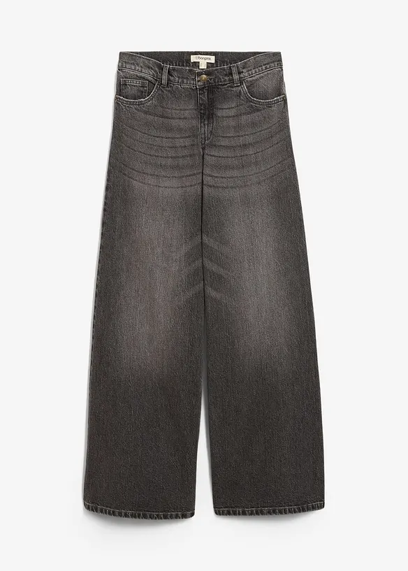 Wide-Leg-Jeans Mid Waist in grau von vorne - bonprix