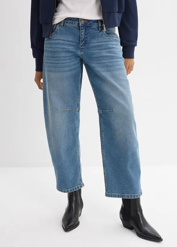 Barrel-Jeans, Mid Waist in blau von vorne - bonprix