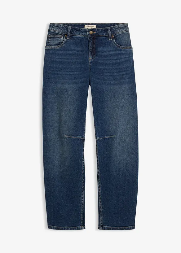 Barrel-Jeans, Mid Waist in blau von vorne - bonprix