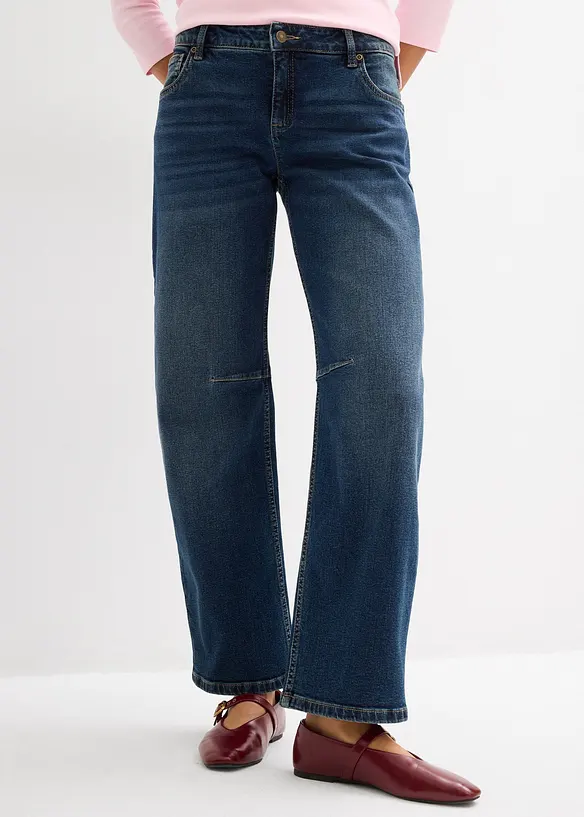 Barrel-Jeans, Mid Waist in blau von vorne - bonprix