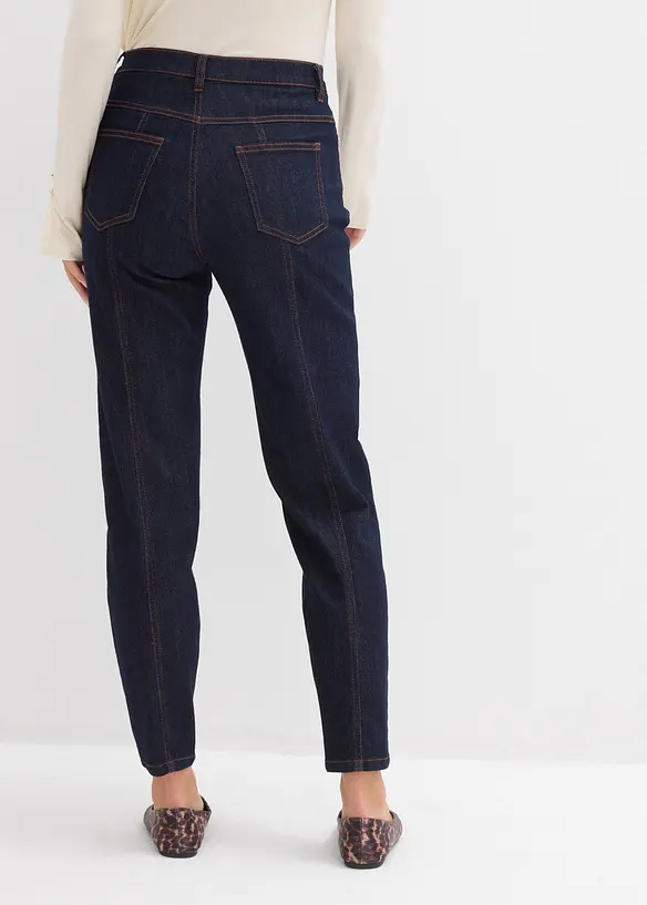 Mom-Jeans High Waist, Stretch in blau von hinten - bonprix