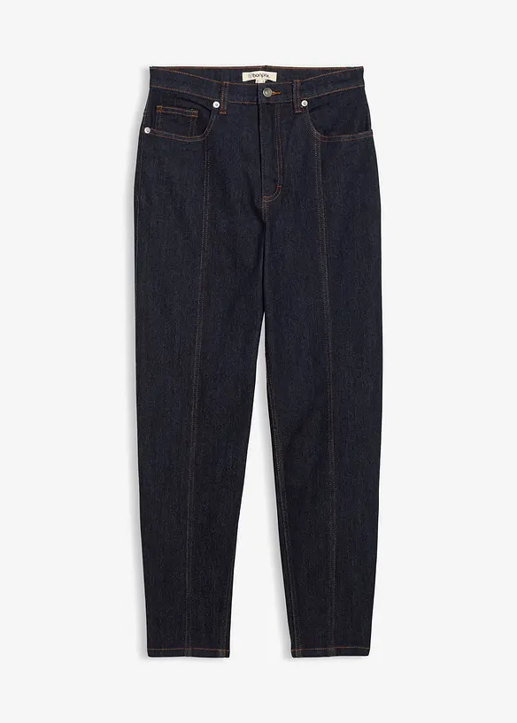 Mom-Jeans High Waist, Stretch in blau von vorne - bonprix