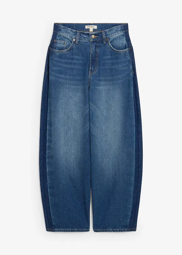 Barrel-Jeans High Waist, cropped in blau von vorne - bonprix