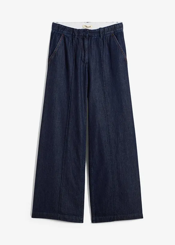 Wide-Leg-Jeans High Waist, Super Soft in blau von vorne - bonprix