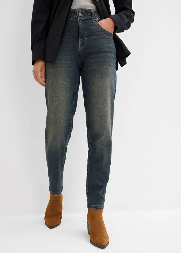 Mom-Jeans High Waist in blau von vorne - bonprix