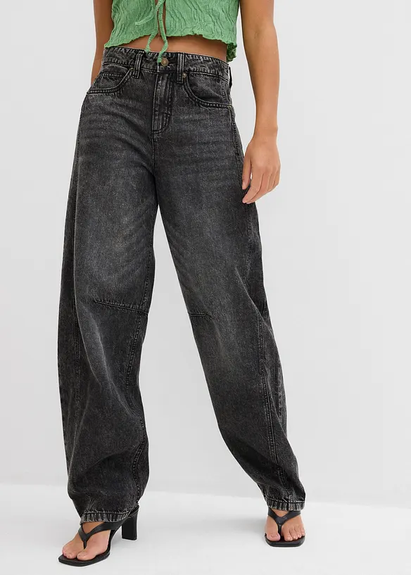 Balloon-Jeans Mid Waist, Super Soft in grau von vorne - bonprix
