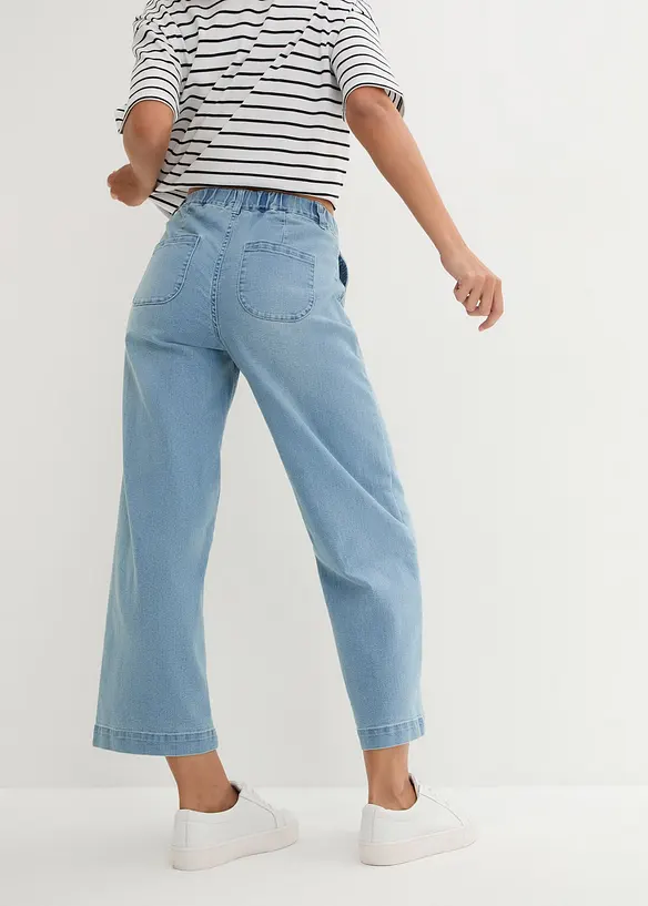 Cropped Wide-Leg-Jeans High Waist, Bequembund in blau von hinten - bonprix