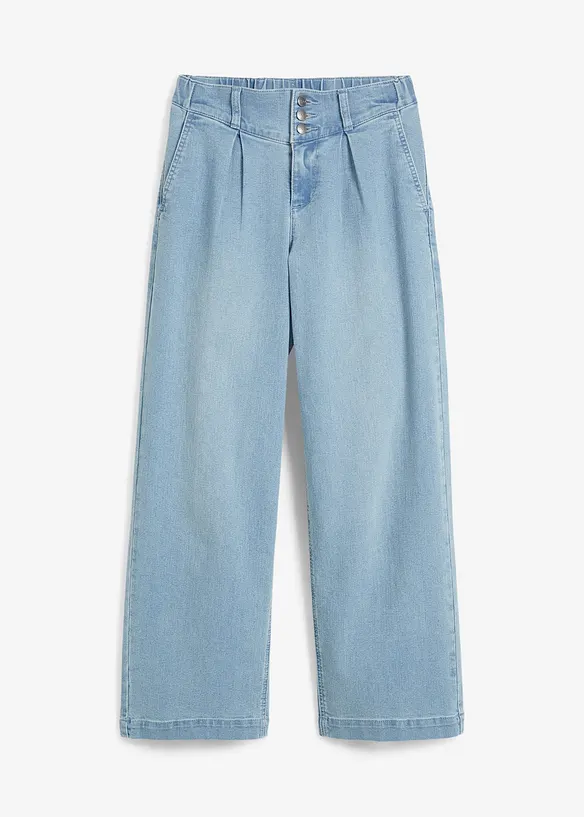 Cropped Wide-Leg-Jeans High Waist, Bequembund in blau von vorne - bonprix