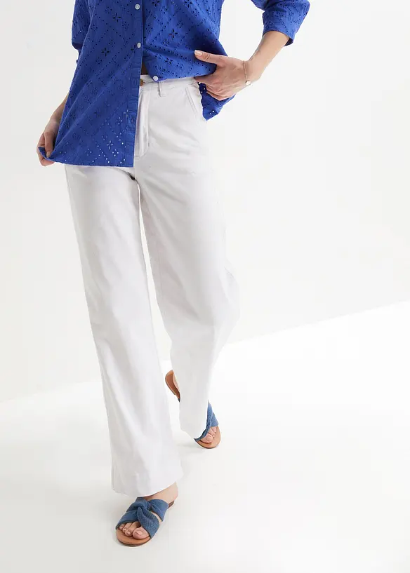 Wide-Leg-Jeans High Waist, Stretch in weiß von vorne - bonprix