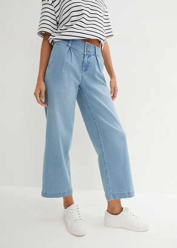 Cropped Wide-Leg-Jeans High Waist, Bequembund in blau von vorne - bonprix