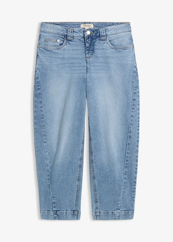Barrel-Jeans, Mid Waist, cropped in blau von vorne - bonprix