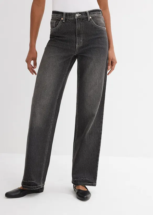 Loose-Straight-Jeans in schwarz von vorne - bonprix