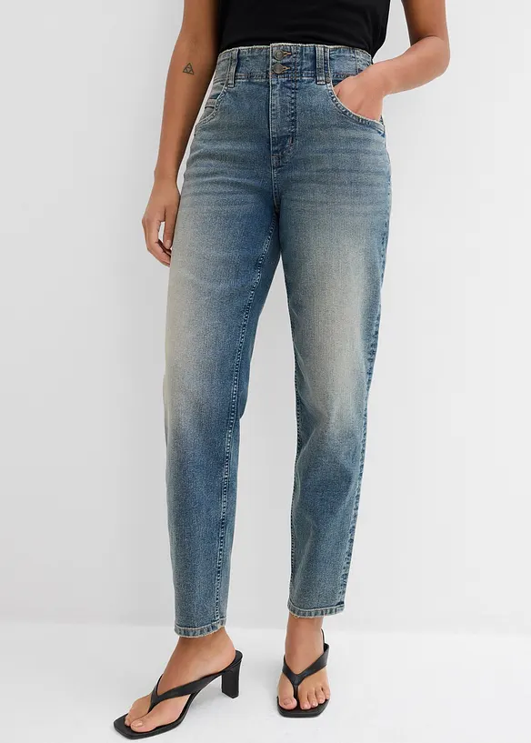 Mom-Jeans High Waist in blau von vorne - bonprix