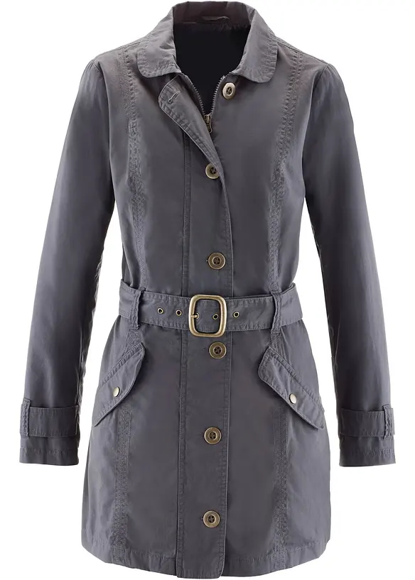 Trenchcoat in grau von vorne - bonprix