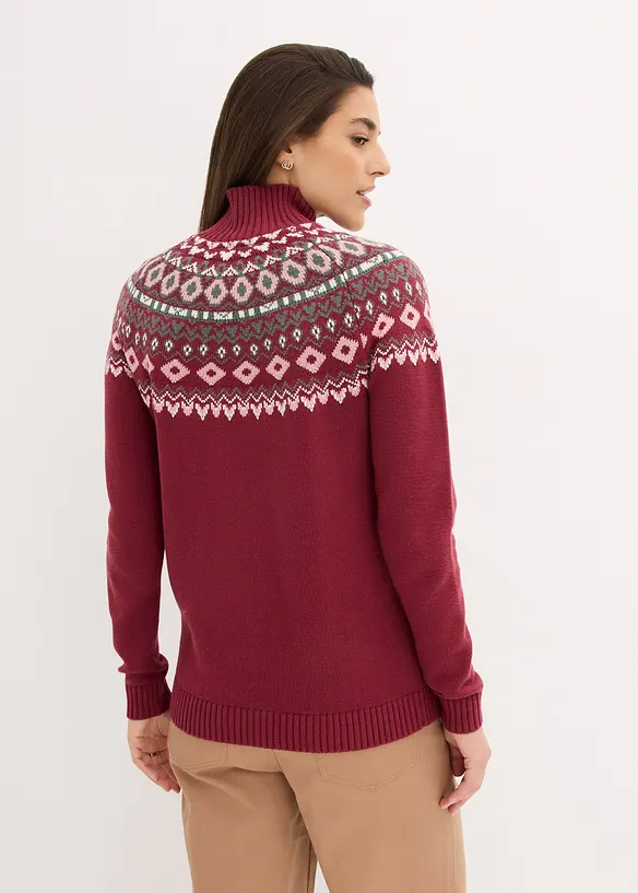 Norweger-Rollkragenpullover aus Baumwoll-Mix in rot von hinten (im Anschnitt) - bonprix Norweger-Rollkragenpullover aus Baumwoll-Mix in rot von hinten (im Anschnitt) - bonprix