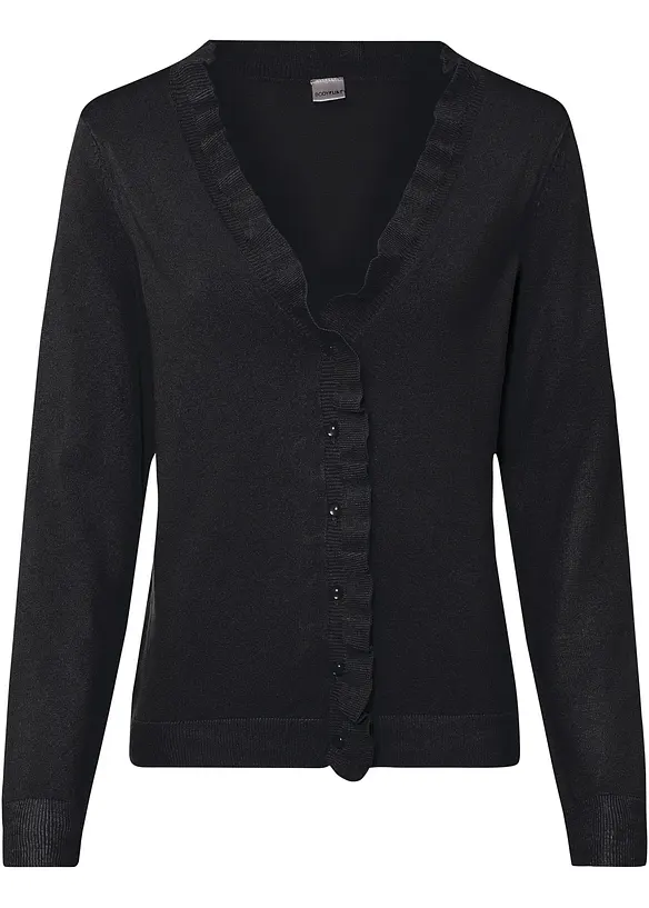Feinstrickjacke aus fließendem Viskose-Mix in schwarz von vorne - bonprix