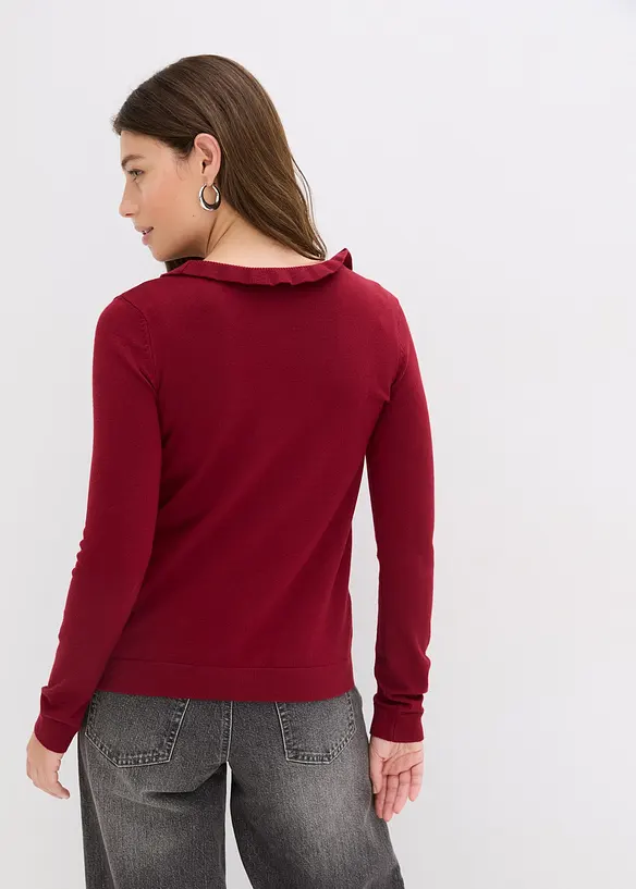 Feinstrickjacke aus fließendem Viskose-Mix in rot von hinten (im Anschnitt) - bonprix
