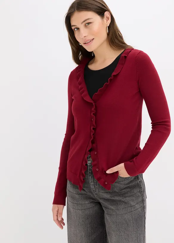 Feinstrickjacke aus fließendem Viskose-Mix in rot von vorne (im Anschnitt) - bonprix