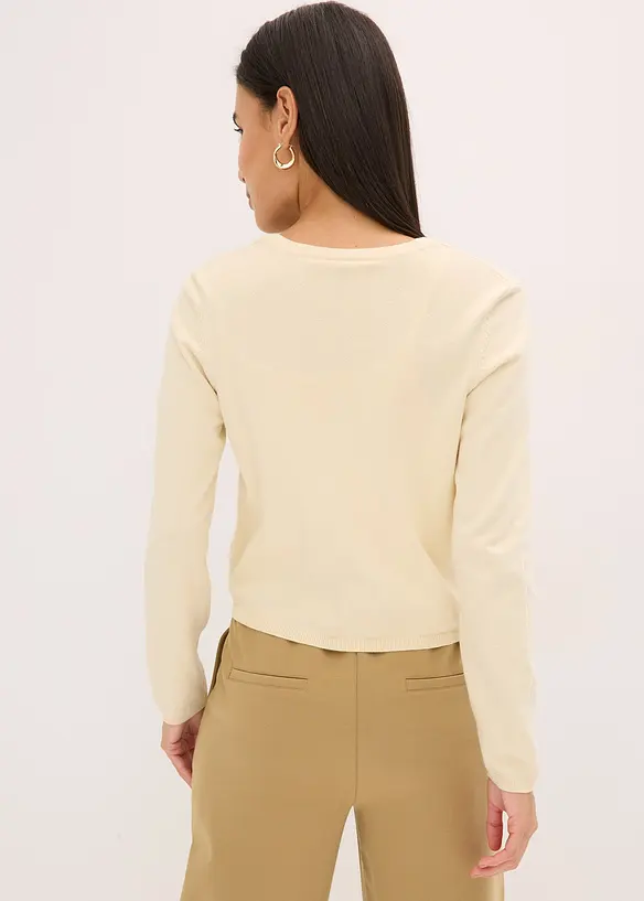 Feinstrickjacke in beige von hinten (im Anschnitt) - bonprix