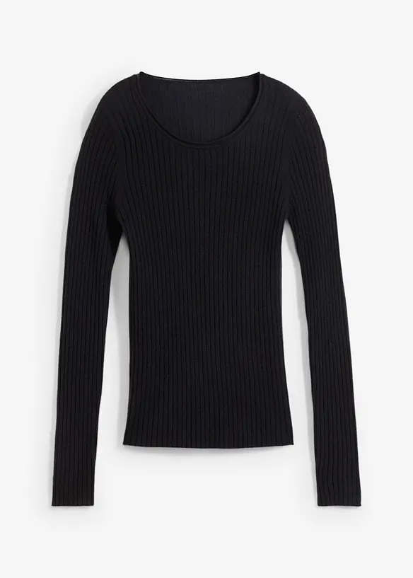 Rippenpullover aus Merinowolle in schwarz von vorne - bonprix Rippenpullover aus Merinowolle in schwarz von vorne - bonprix