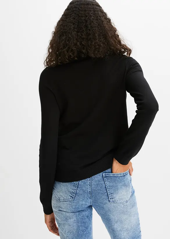 Feinstrickjacke aus fließendem Viskose-Mix in schwarz von hinten (im Anschnitt) - bonprix