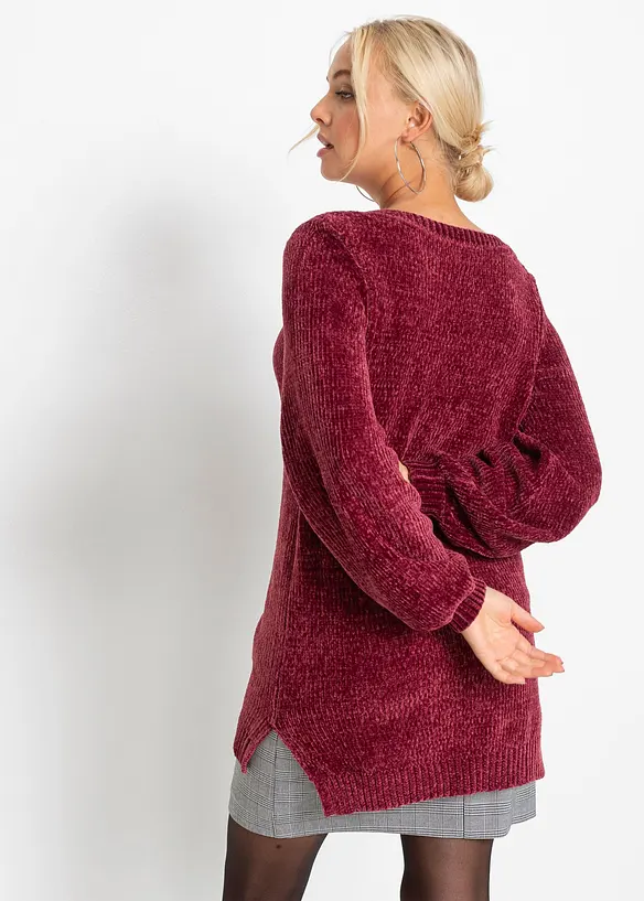 Chenille-Longpullover in rot von hinten (im Anschnitt) - bonprix