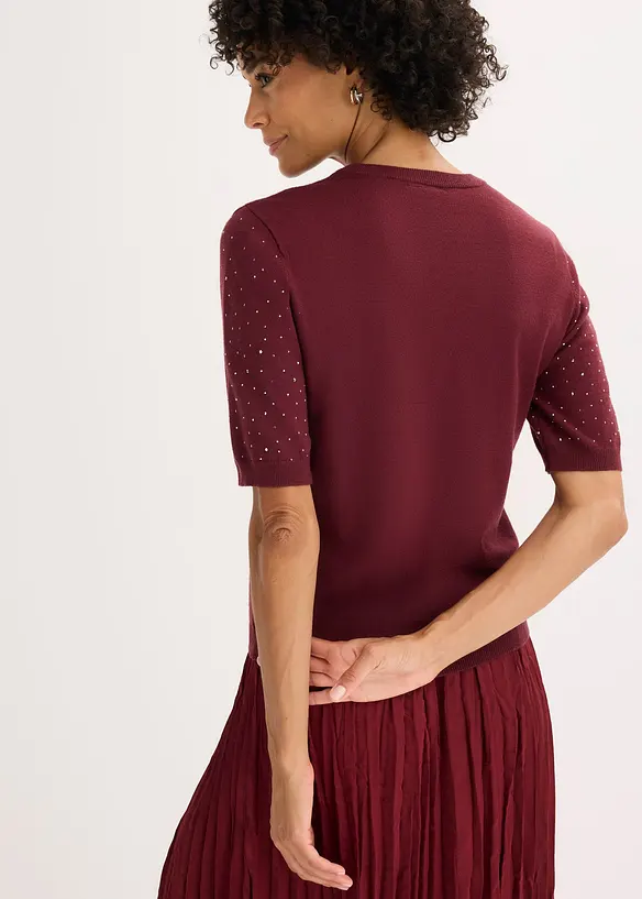 Halbarm Feinstrickpullover mit Glitzersteinchen in rot von hinten (im Anschnitt) - bonprix
