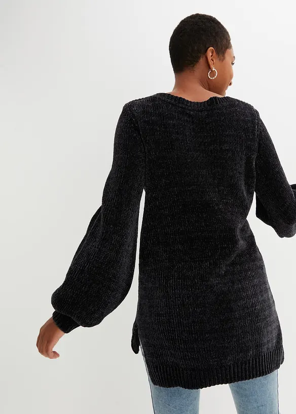 Chenille-Longpullover in schwarz von hinten (im Anschnitt) - bonprix